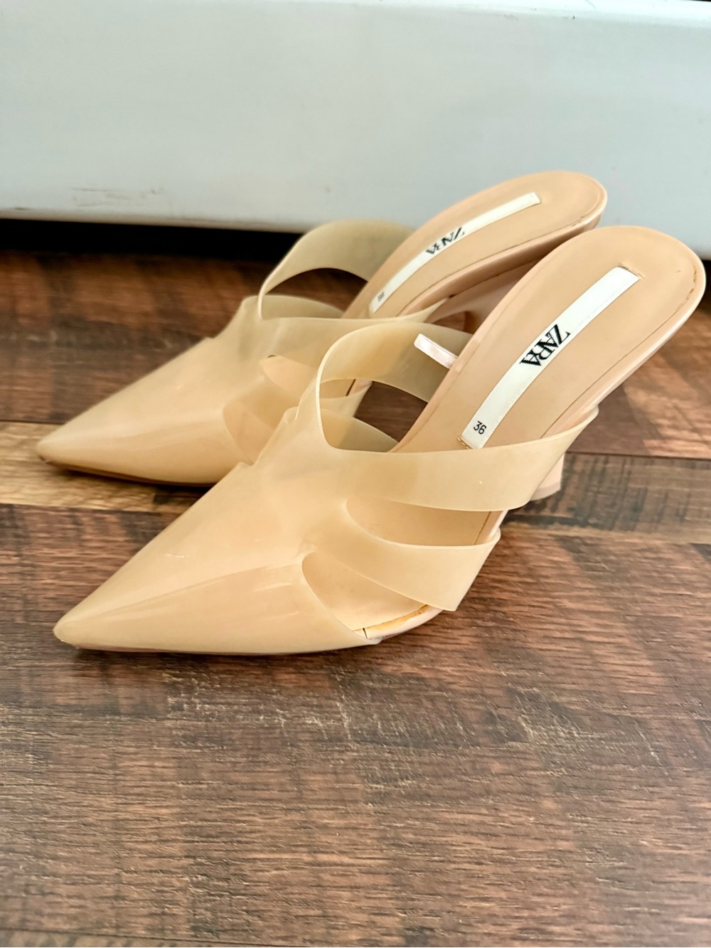 Zara Beige Pointed-Toe Mule Heels